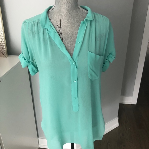 Aritzia silk turquoise blouse - Picture 2 of 4